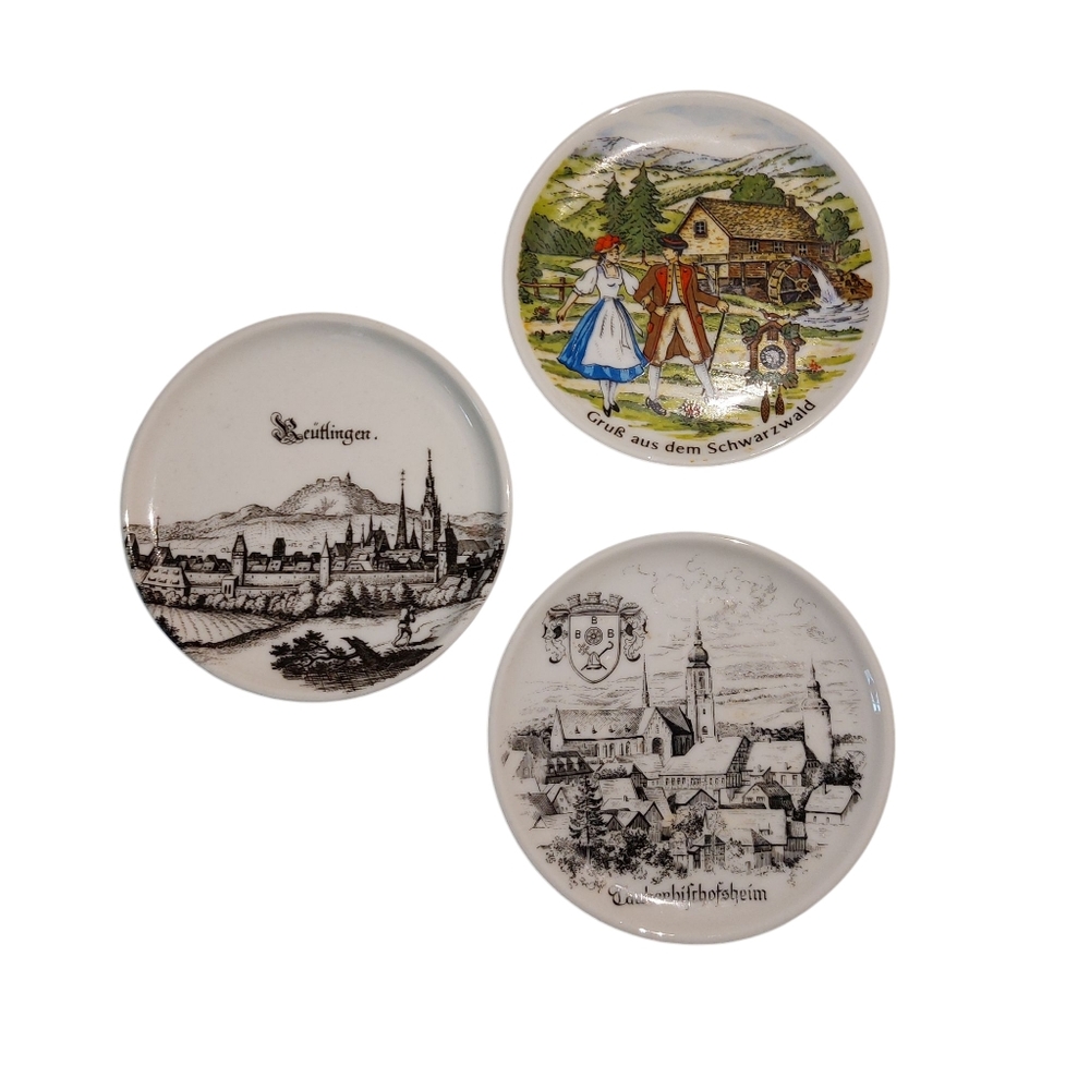 Decorative Ceramic Plates with Scenic Designs of Switzerland and Germany 3 Piece